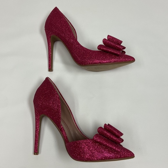 NWT Betsey Johnson Valentines Pink Glitter Stiletto Heels big bow size 7 NIB - Picture 6 of 15